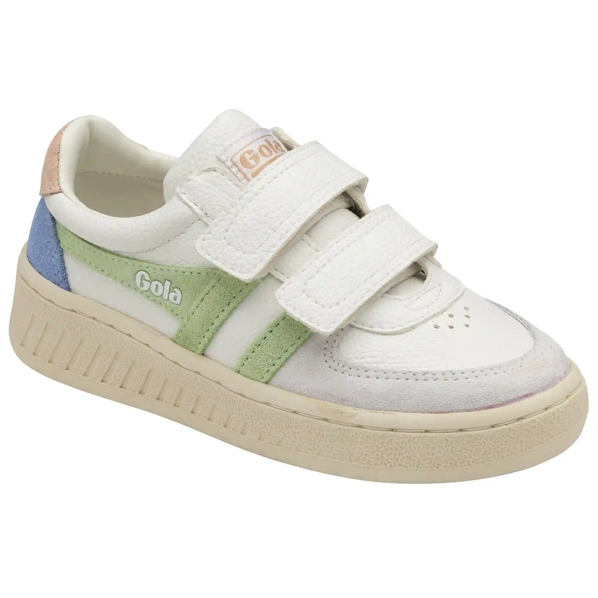 Gola Classics Kids' Grandslam Trident Strap Sneakers - White/Patina Green/Pearl Pink